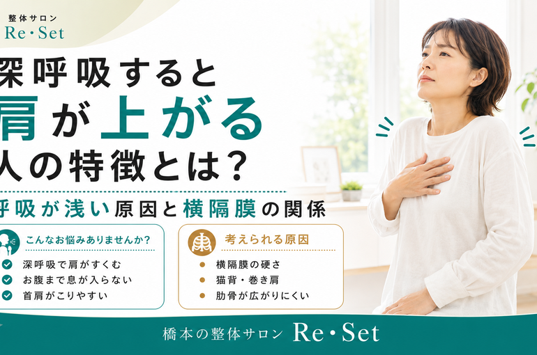 深呼吸　肩が上がる